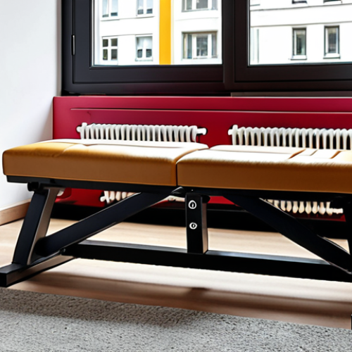 Home 4 **Multifunctional workout bench transforming into a stylish seating bench in a modern German apartment, weights subtly hidden underneath.**