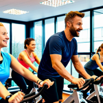 Indoor-Cycling Class**

"A group of fully clothed, fit people participating in an Indoor-Cycling class at a modern fitness studio in Germany. The instructor, also fully clothed in appropriate athletic wear, is motivating the class. Bright lights, energetic atmosphere, safe for work, appropriate content, professional setting, perfect anatomy, correct proportions, family-friendly, well-formed hands, proper finger count, natural body proportions."

**
