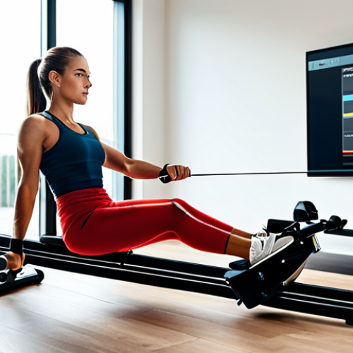Home 12 Home Gym Setup**
"A modern home gym featuring a magnetic rowing machine, user fully clothed in athletic wear, focused on the interactive display showing workout data. Soft, natural lighting, clean background. Safe for work, appropriate content, fully clothed, professional, perfect anatomy, natural proportions, high resolution."
**