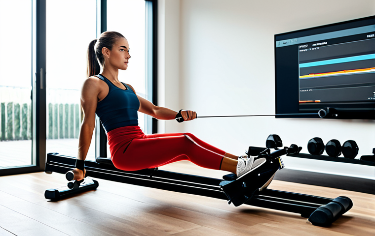 Home Gym Setup**
"A modern home gym featuring a magnetic rowing machine, user fully clothed in athletic wear, focused on the interactive display showing workout data. Soft, natural lighting, clean background. Safe for work, appropriate content, fully clothed, professional, perfect anatomy, natural proportions, high resolution."
**