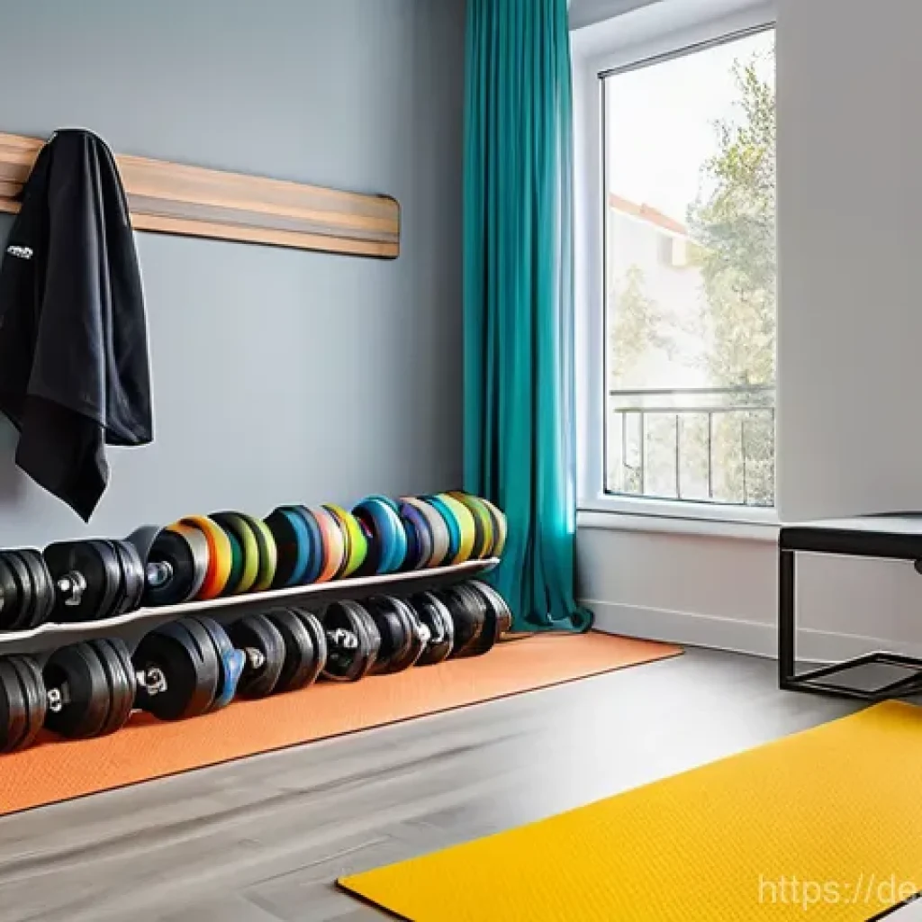 운동기구 보관 팁과 공간 활용법 - **Image Prompt: "Elegant Wall-Mounted Home Gym Storage"** "A clean, modern home gym corner in a ...