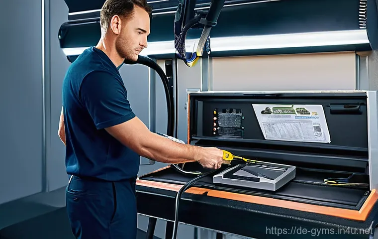 전동 러닝머신 관리법 - **Prompt 1: Treadmill Belt Cleaning and Lubrication** A bright, clean, realistic photographic im...