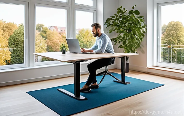 하이브리드 트레드밀과 러닝머신 차이 - **Home Office Productivity with Walking Pad** A modern, well-lit home office space in a German a...