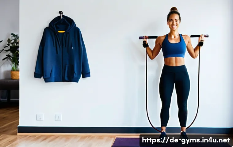 서킷 트레이닝용 기구 조합 추천 - **Prompt for Basic Home Gym Setup:** "A bright, naturally lit home gym setup in a modern apartme...