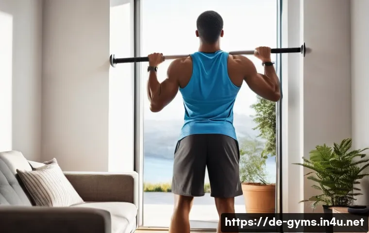 가정용 풀업바 설치 방법 - **Prompt 1: First Steps in Home Fitness** "A motivated young man in his late teens, wearing comf...