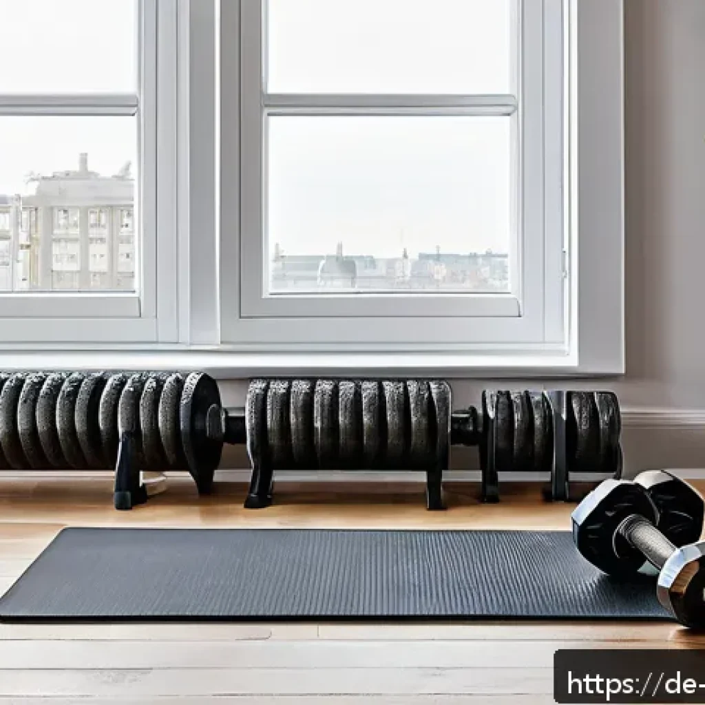 덤벨 세트 가격 비교 - A modern home gym scene featuring a compact adjustable dumbbell set with a sleek black and metallic ...