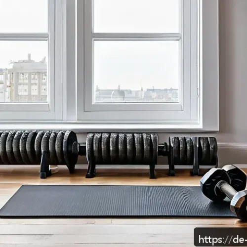 덤벨 세트 가격 비교 - A modern home gym scene featuring a compact adjustable dumbbell set with a sleek black and metallic ...
